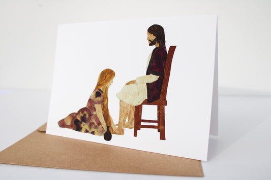 "AT HIS FEET" LARGE GREETING CARD